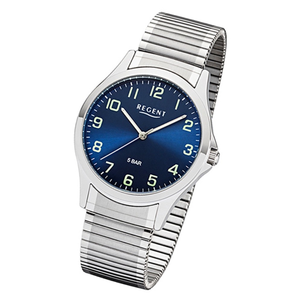 Analog Quarz-Uhr silber Herren 1242414 Armbanduhr Regent UR1242414 Metall