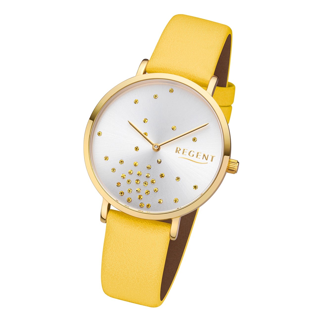 gelb Leder Quarz-Uhr Armbanduhr Analog URBA600 BA-600 Regent Damen