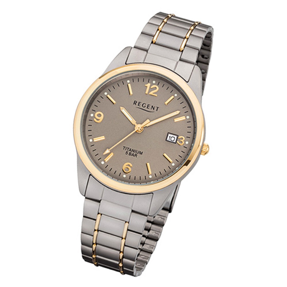 Regent 32-F-1107 Herren-Armbanduhr silber grau Quarz-Uhr URF1107 gold URF1 Titan-Armband