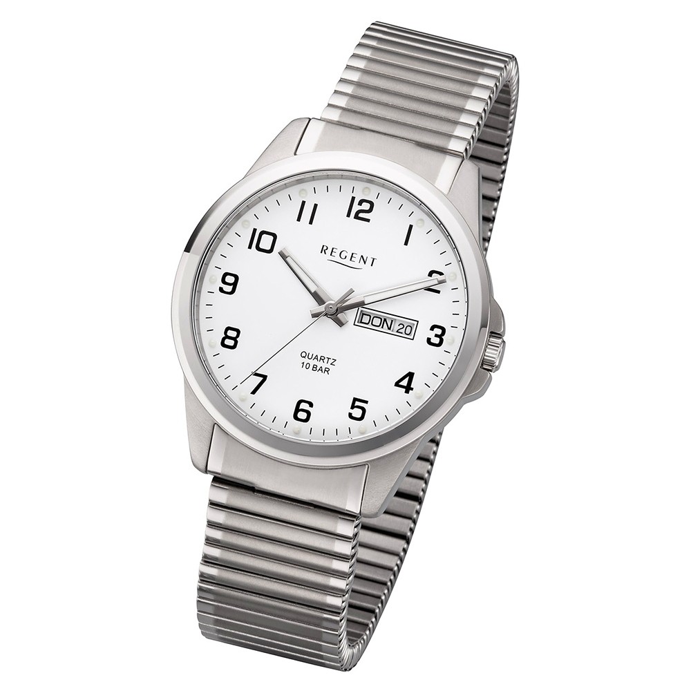 F-1198 Quarz-Uhr Armbanduhr silber Herren Analog URF1198 Regent Titan