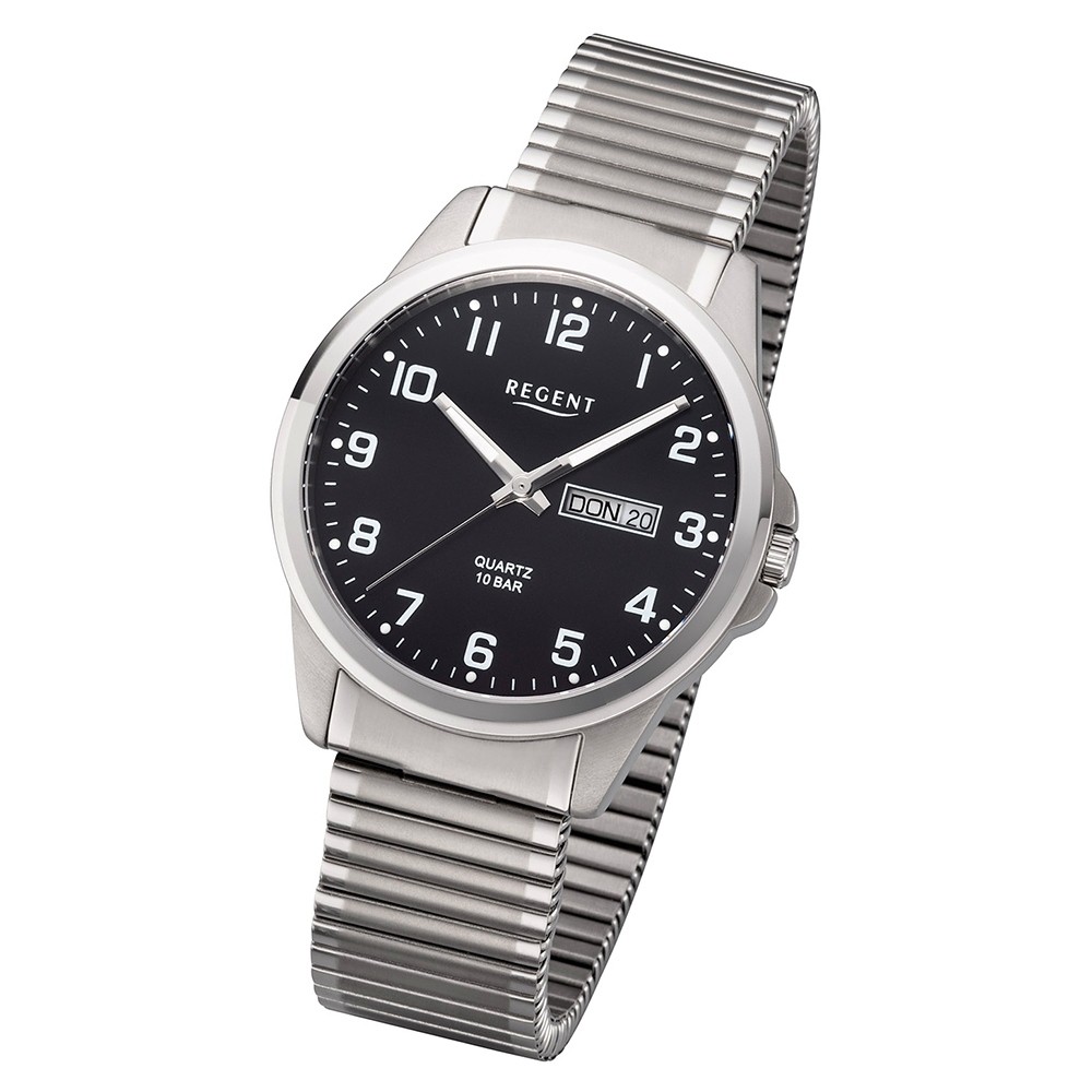 Regent Herren Armbanduhr Analog Titan F-1199 URF1199 silber Quarz-Uhr