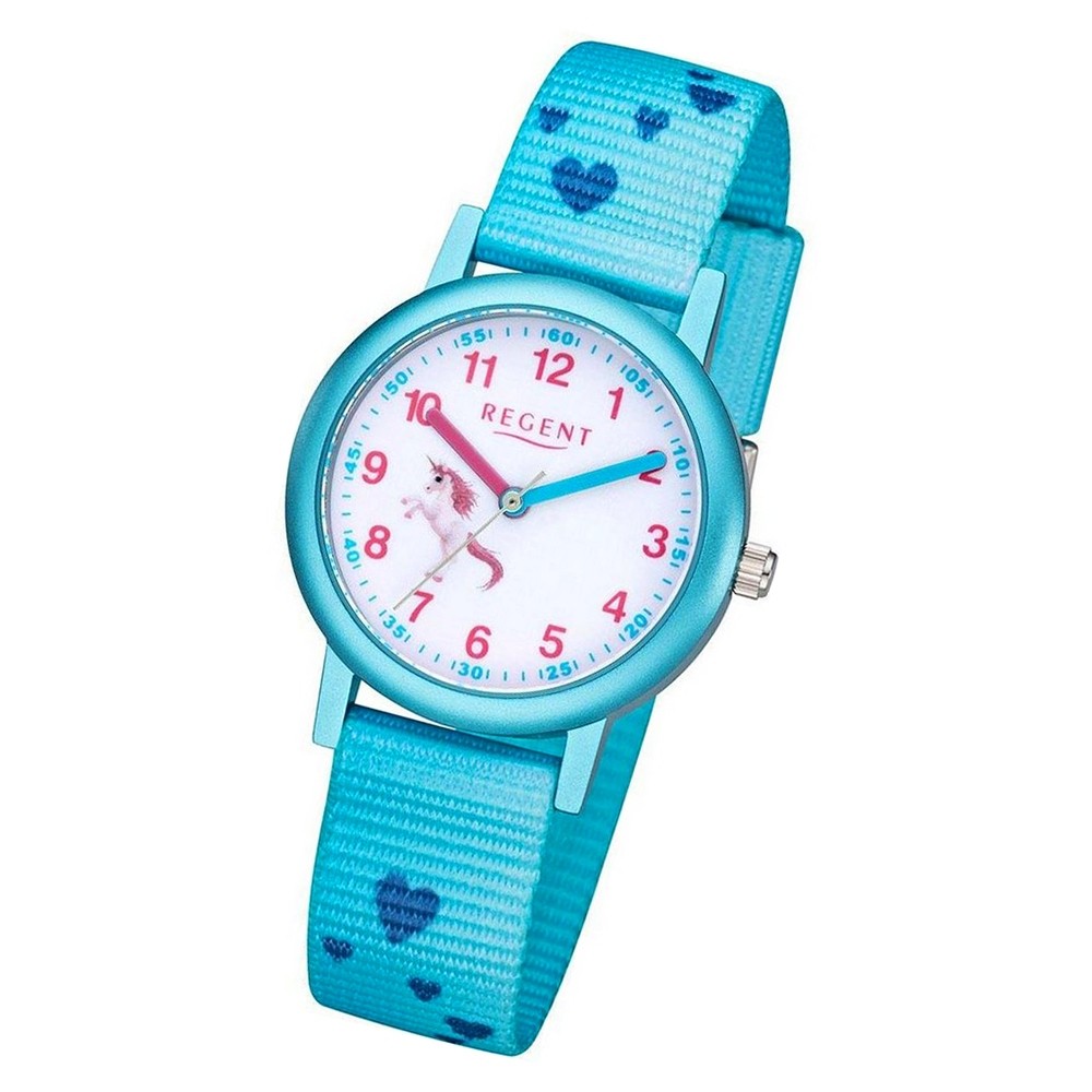 Regent Kinder Armbanduhr Analog F-1208 blau URF1208 Quarz-Uhr Textil