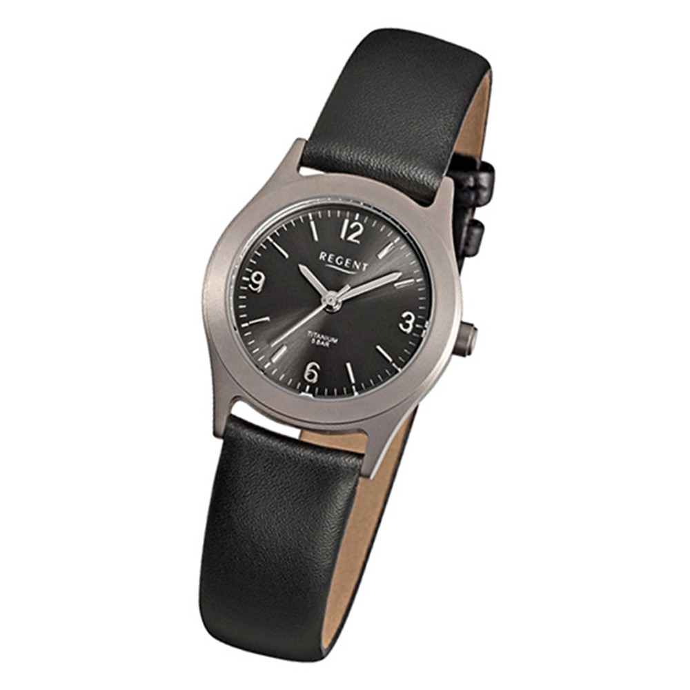 schwarz Regent Titan-Uhr Damen-Armbanduhr URF872 Titan Leder Quarzwerk