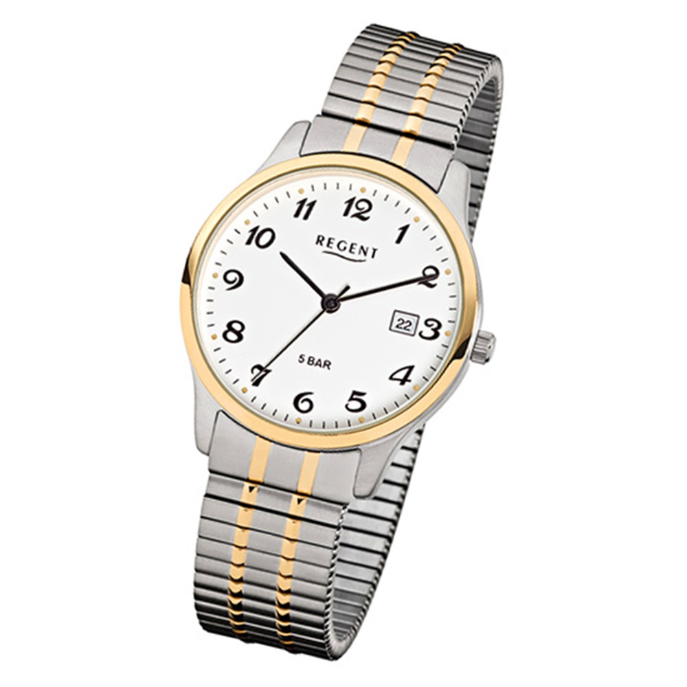 Regent Herren-Armbanduhr F-877 Quarz-Uhr Stahl-Armband silber URF877 gold
