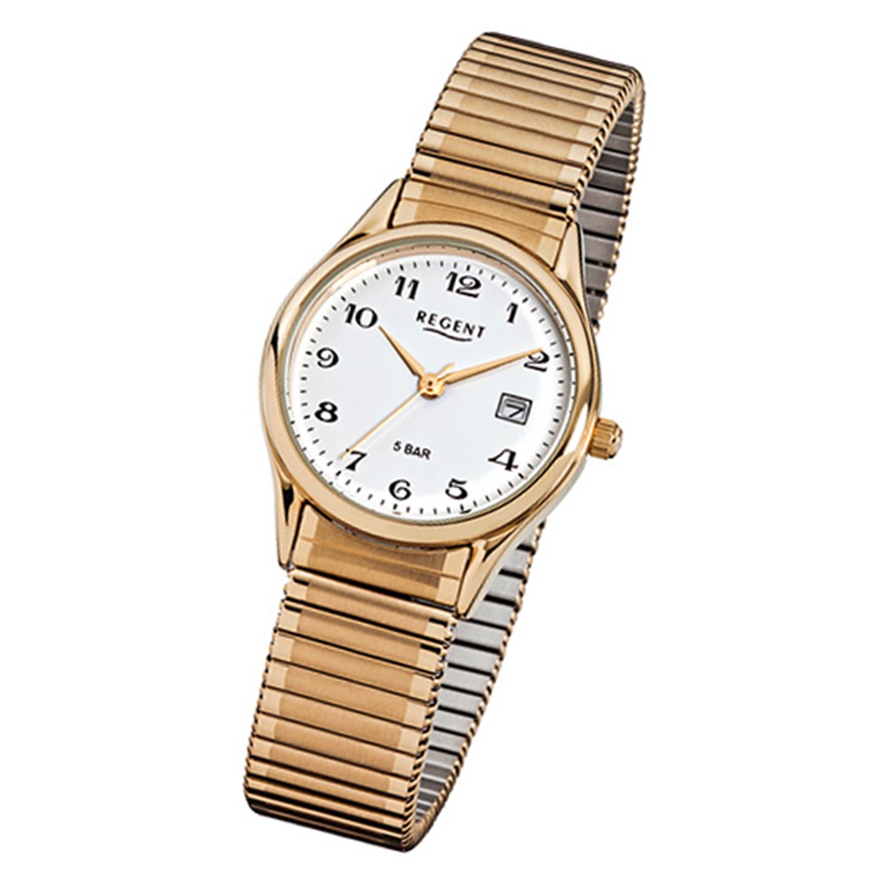 Regent Damen, Herren-Armbanduhr F-894 URF894 Stahl-Armband Quarz-Uhr gold
