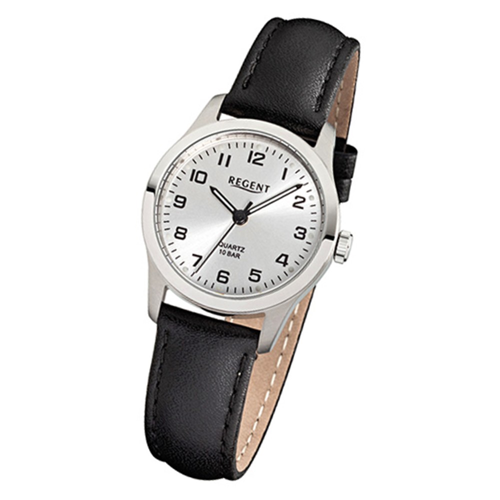 Leder URF899 Damen-Armbanduhr Leuchtzeiger Regent Quarz Uhr schwarz Titan-Uhr