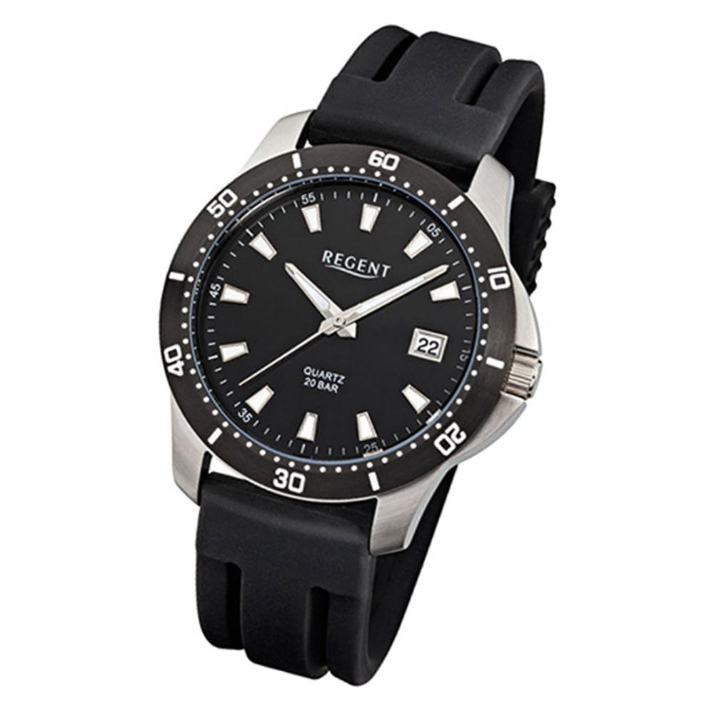 Regent Herren-Armbanduhr Mineralglas Quarz URF911 Kunststoff schwarz