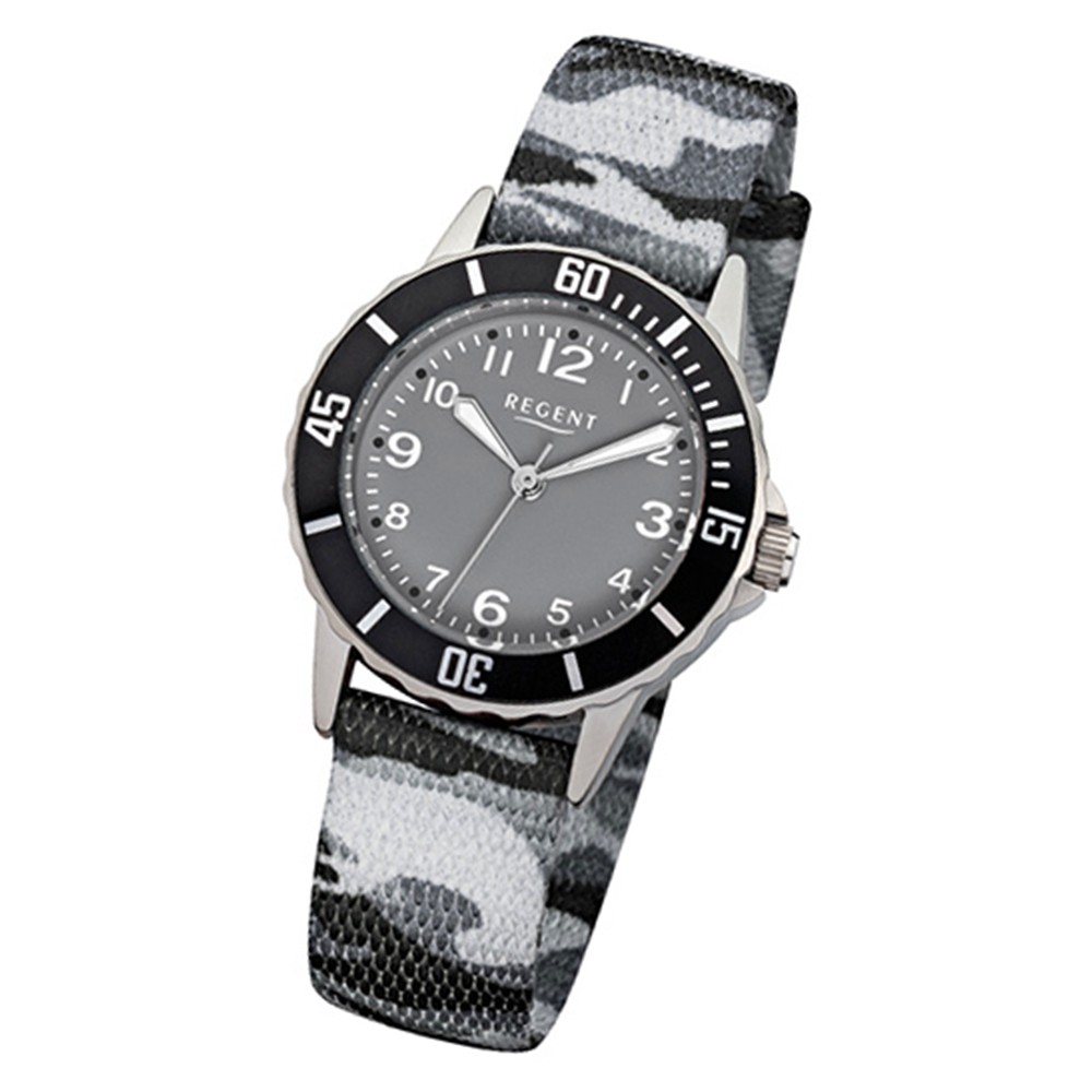 Regent Kinder-Armbanduhr Quarz schwarz Textil URF941 Jungen Uhr grau