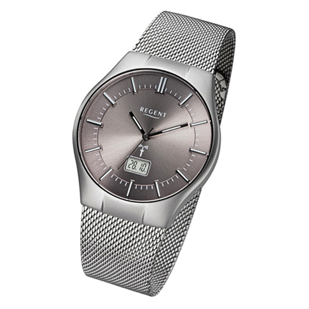 silber Herren-Armbanduhr Funkuhr URFR215 Edelstahl-Armband 32-FR-215 Regent