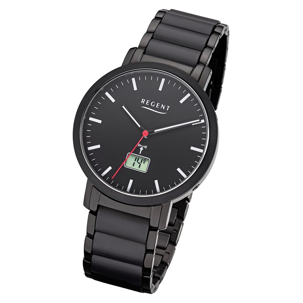 Metall Funk-Uhr Regent Herren URFR255 Armbanduhr FR-255 Analog-Digital schwarz