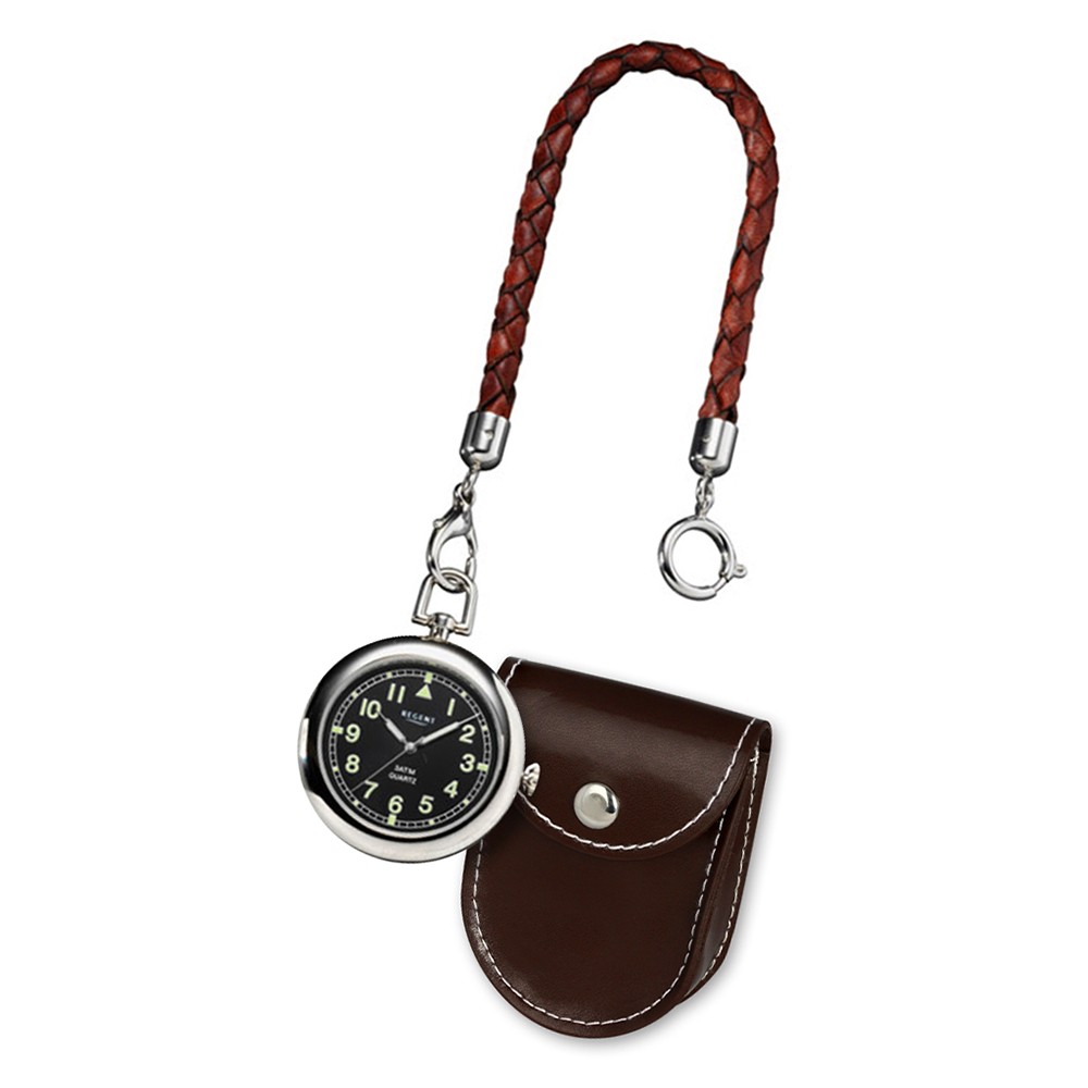 Regent Taschenuhr Herren mit Lederkette Quarz-Uhr Ledertäschchen URP038 P-38 und