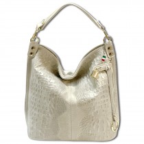 Florence Beuteltasche Echtleder beige geprägt Damen Hobo Bag Tasche OTF162I