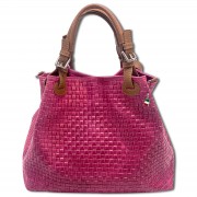 Florence Umhängetasche Damen Handtasche Echtleder pink Flechtmuster OTF164P