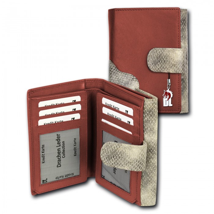 Portemonnaie Hochformat Leder rot, Damen Geldbörse DrachenLeder OPS700R grau