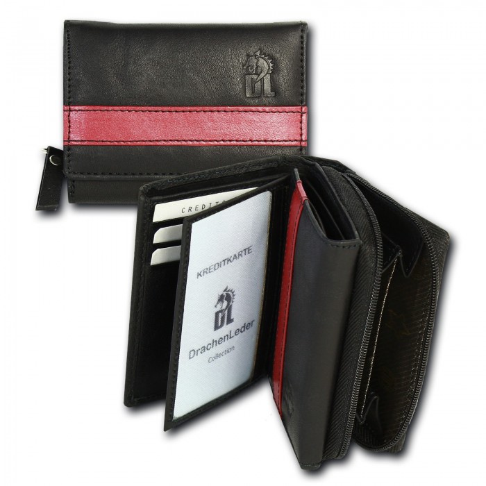 DrachenLeder Geldbörse schwarz OPZ100S Brieftasche Echtleder rot Portemonnaie