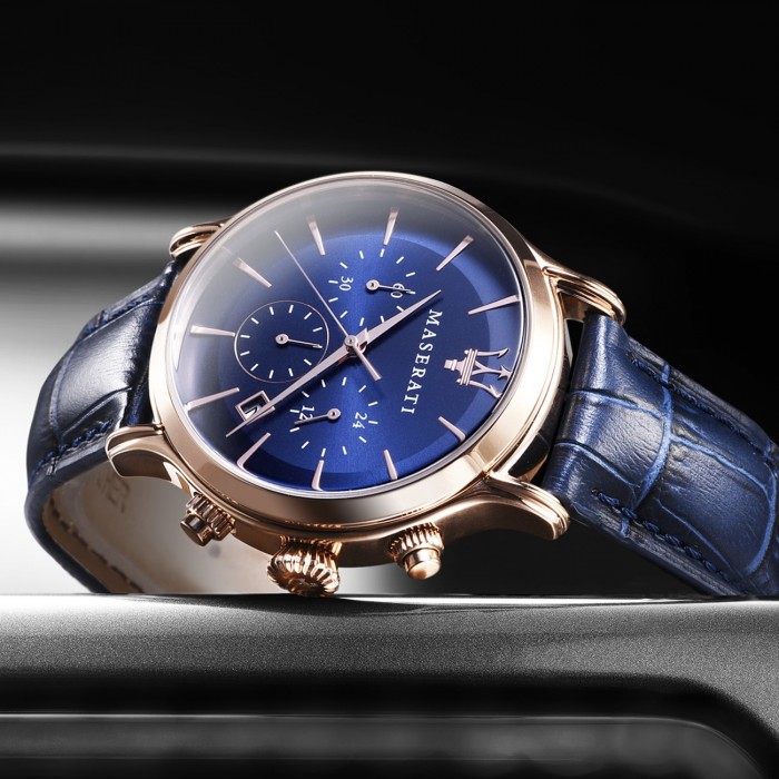 Maserati Herren Leder Armbanduhr UMAR8871618007 Epoca blau Chrono