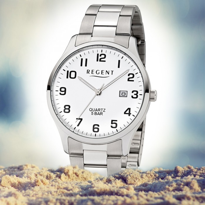 Herren-Armbanduhr Regent Quarz-Uhr silber Edelstahl-Armband UR1153403 F-1178