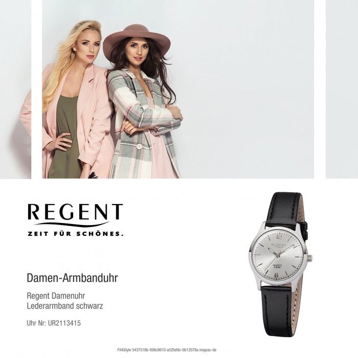 Damen-Armbanduhr 32-2113415 Leder-Armband Regent Quarz-Uhr schwarz UR2113415