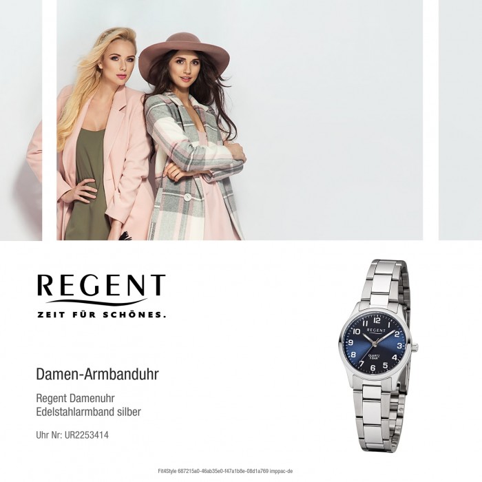 UR2253414 Regent Edelstahl-Armband Damen-Armbanduhr Quarz-Uhr silber F-1325