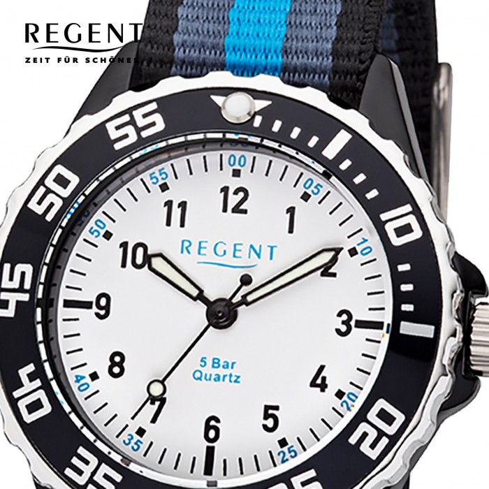Regent Kinder Armbanduhr Analog URBA383 F-1204 Textil Quarz-Uhr blau schwarz