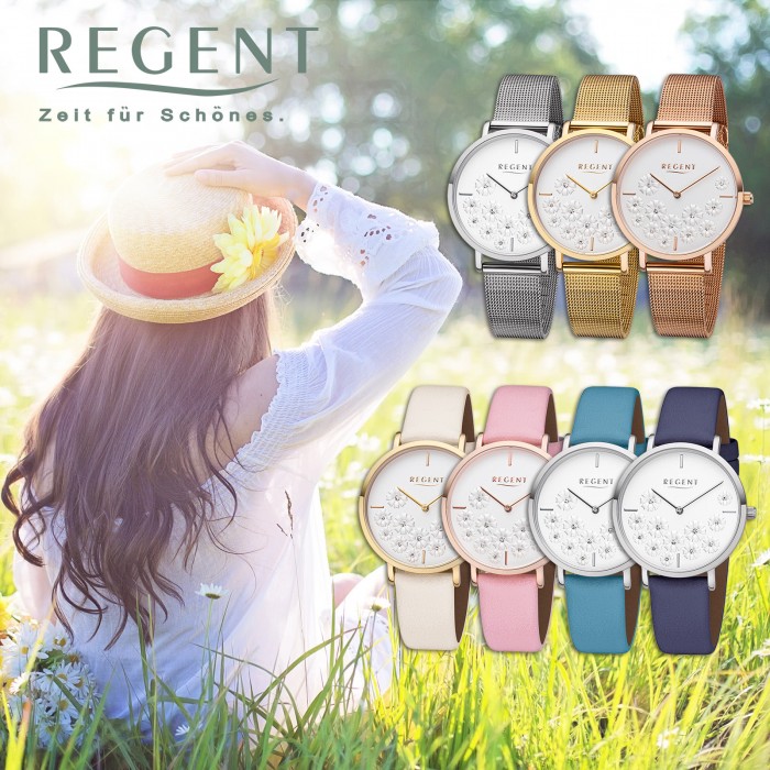 Regent Damen Armbanduhr Analog BA-589 Edelstahl Quarz-Uhr rosegold URBA589