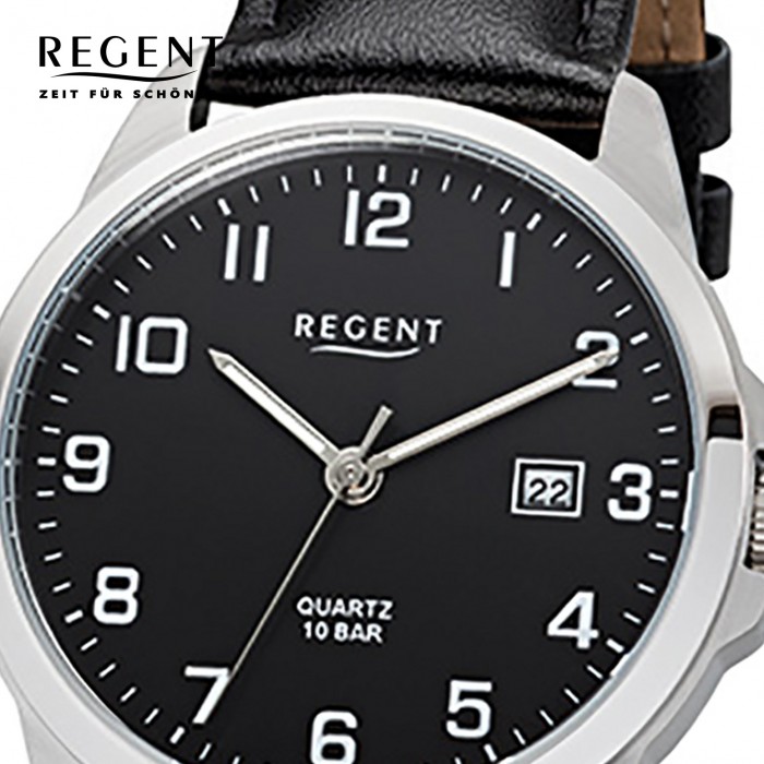 Herren-Armbanduhr schwarz Leder-Armband Regent URF1008 Quarz-Uhr 32-F-1008