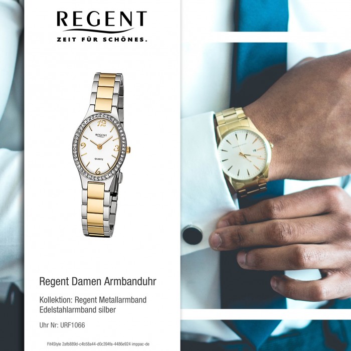 Regent Damen-Armbanduhr URF106 gold Edelstahl-Armband Quarz-Uhr 32-F-1066 URF1066 silber