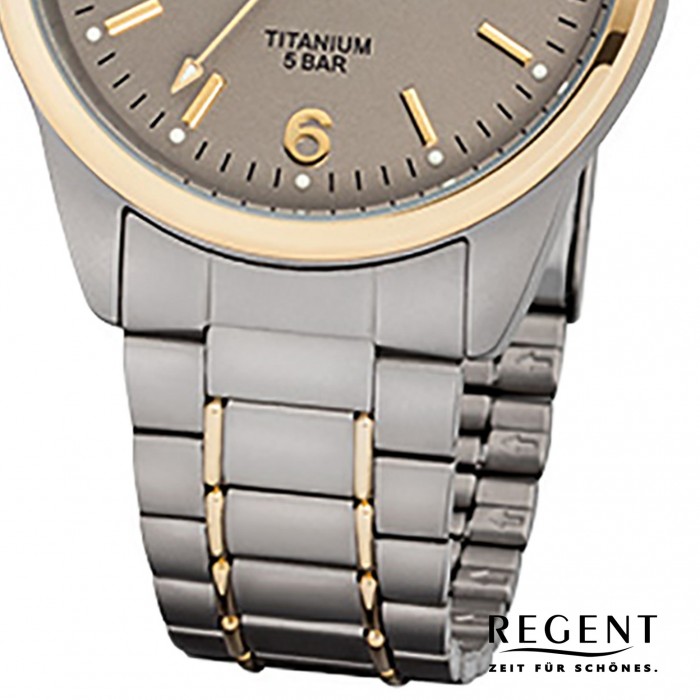 Quarz-Uhr gold URF1107 Herren-Armbanduhr 32-F-1107 Titan-Armband silber Regent grau URF1