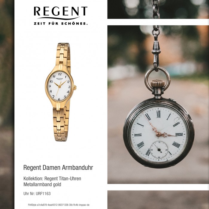 Regent Damen gold Quarz-Uhr URF1163 Titan F-1163 Analog Armbanduhr