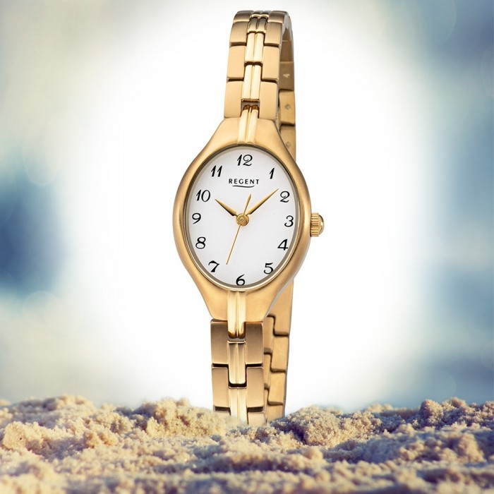 Regent Damen Armbanduhr gold F-1163 Titan Analog Quarz-Uhr URF1163
