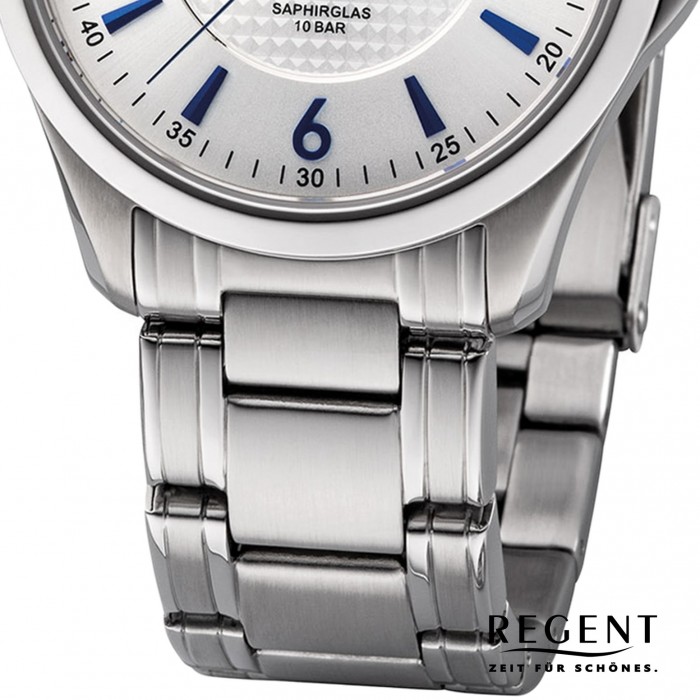 silber Regent Herren URF1185 F-1185 Metall Quarz-Uhr Armbanduhr Analog