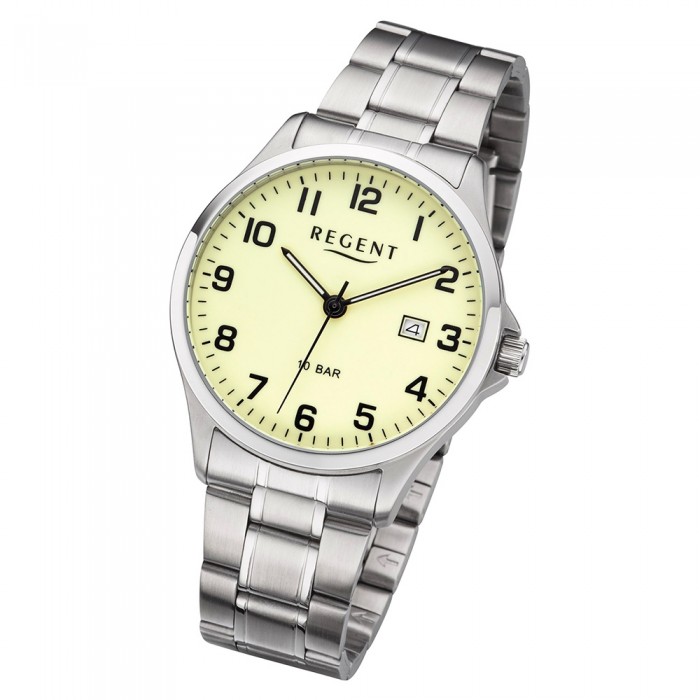 Regent Herren Quarz-Uhr F-1192 Armbanduhr silber Analog Metall URF1192