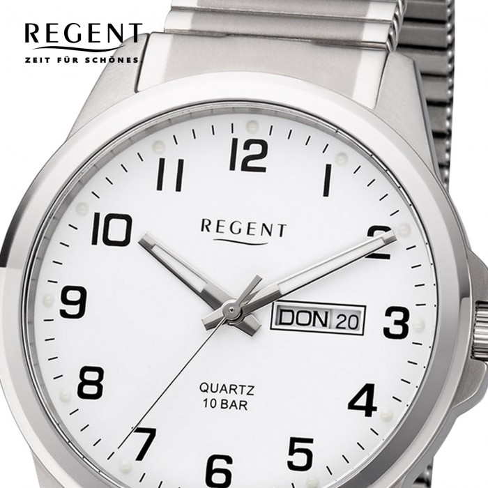 Regent Herren Armbanduhr Analog F-1198 Titan Quarz-Uhr silber URF1198