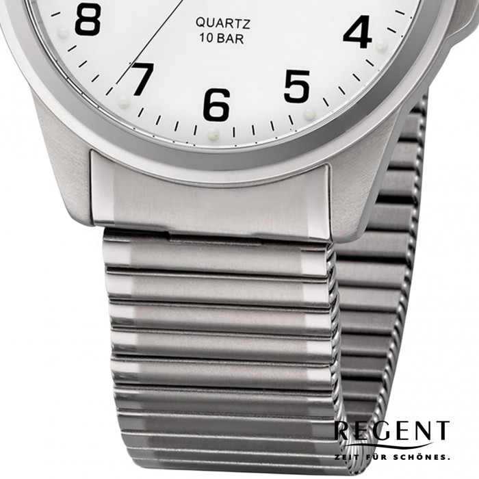 Regent Herren Armbanduhr Analog F-1198 Quarz-Uhr silber URF1198 Titan