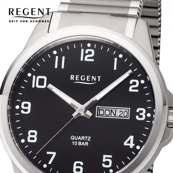 Regent Herren Armbanduhr Analog silber F-1199 Titan URF1199 Quarz-Uhr