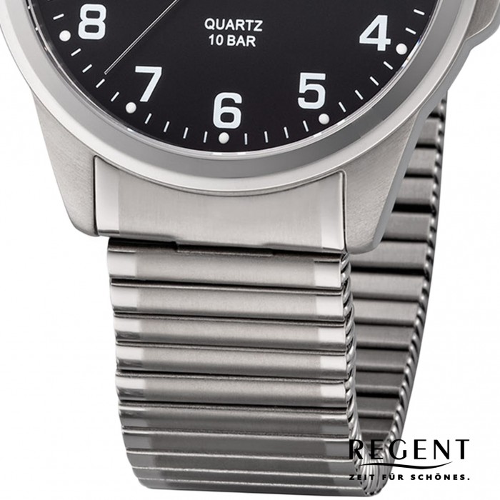 Regent Herren Armbanduhr Analog F-1199 Titan Quarz-Uhr URF1199 silber