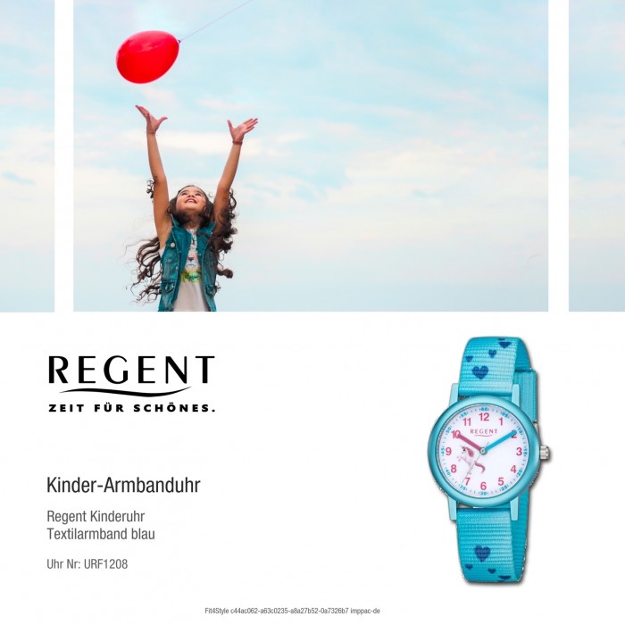 Regent Kinder Armbanduhr Analog blau Quarz-Uhr URF1208 Textil F-1208