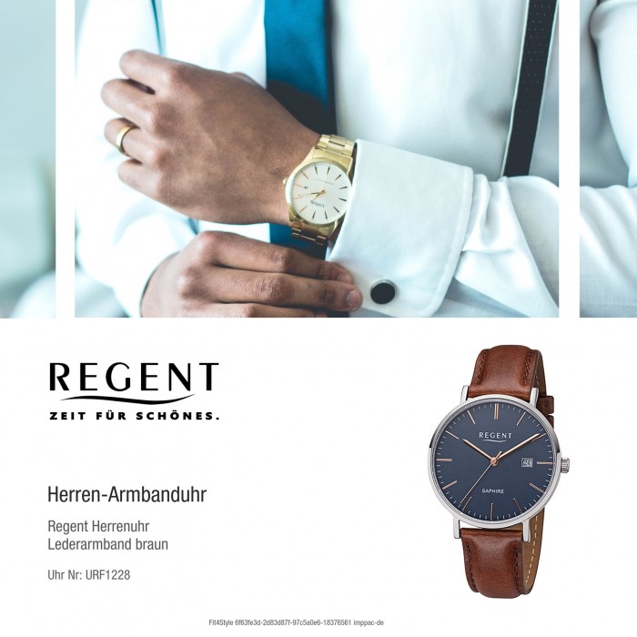 Herren URF1228 F-1228 Regent Quarz-Uhr braun Leder Analog Armbanduhr