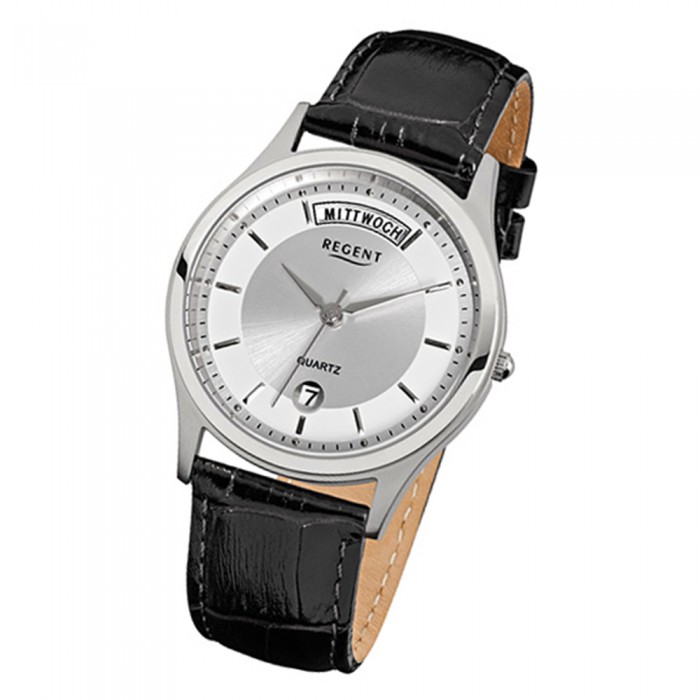 Regent Herren-Armbanduhr Uhr Quarz Lederband Herrenuhr mit URF354 schwarz Leder