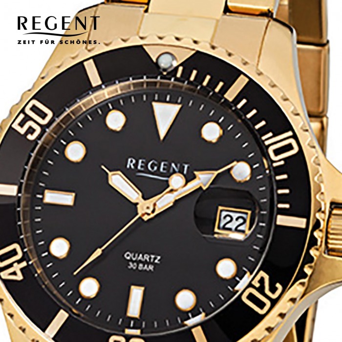 Stahl-Armband Quarz-Uhr Herren-Armbanduhr F-370 Regent URF370 gold