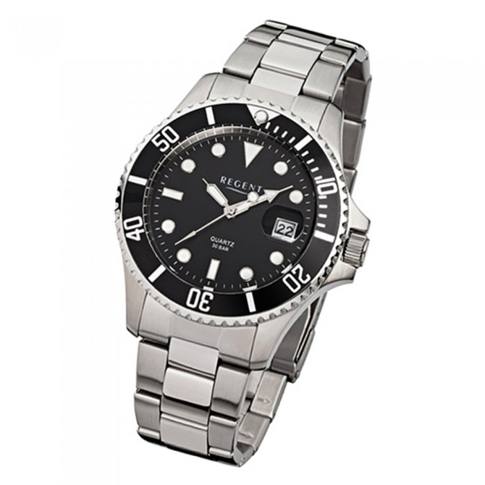 Regent Herren-Armbanduhr URF371 Stahl-Armband silber Quarz-Uhr F-371