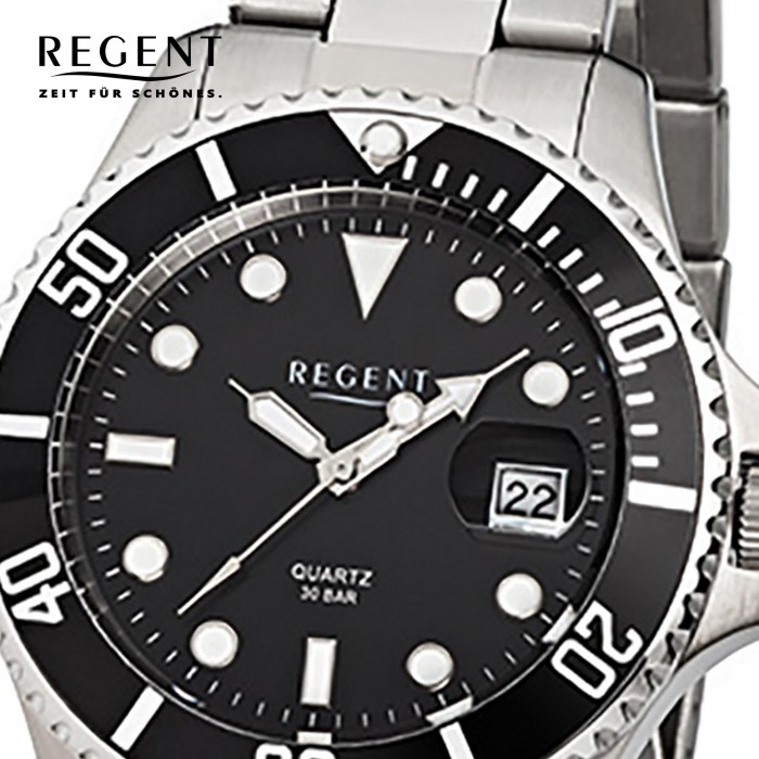 silber Quarz-Uhr URF371 Regent Stahl-Armband Herren-Armbanduhr F-371