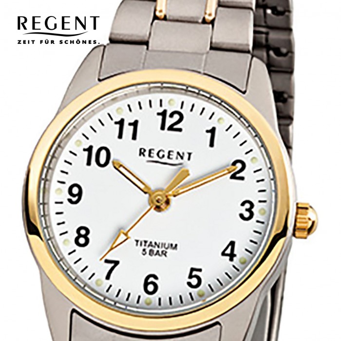 - Damen-Armbanduhr URF428 Quarz Damenuhren gold - Regent Titan silber Uhr