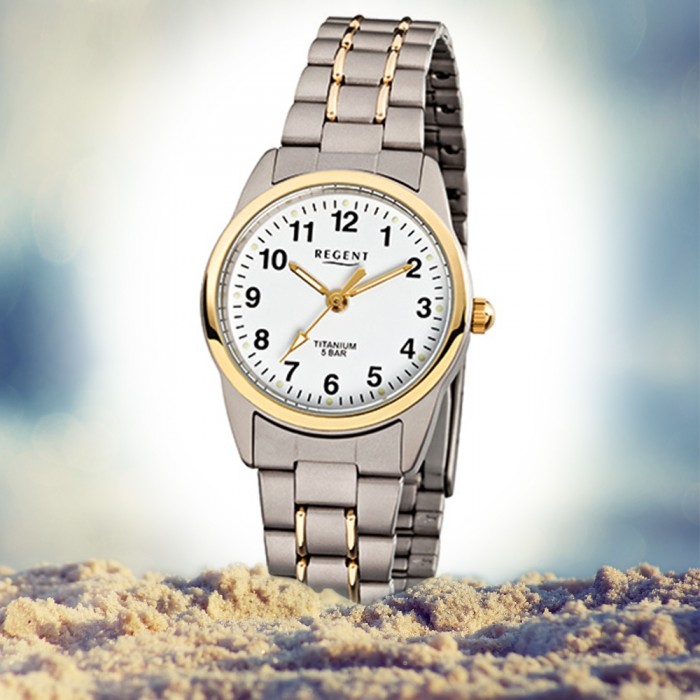 URF428 Quarz Titan Regent - Damen-Armbanduhr Damenuhren Uhr silber gold -