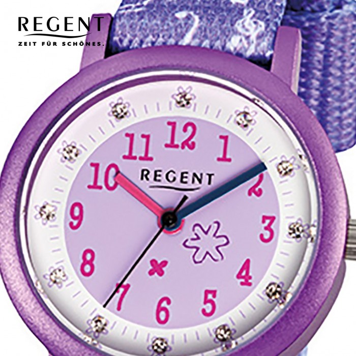 Regent Kinderuhr Feenapplikation Glitzersteine Uhr Mädchen Textil lila URF486