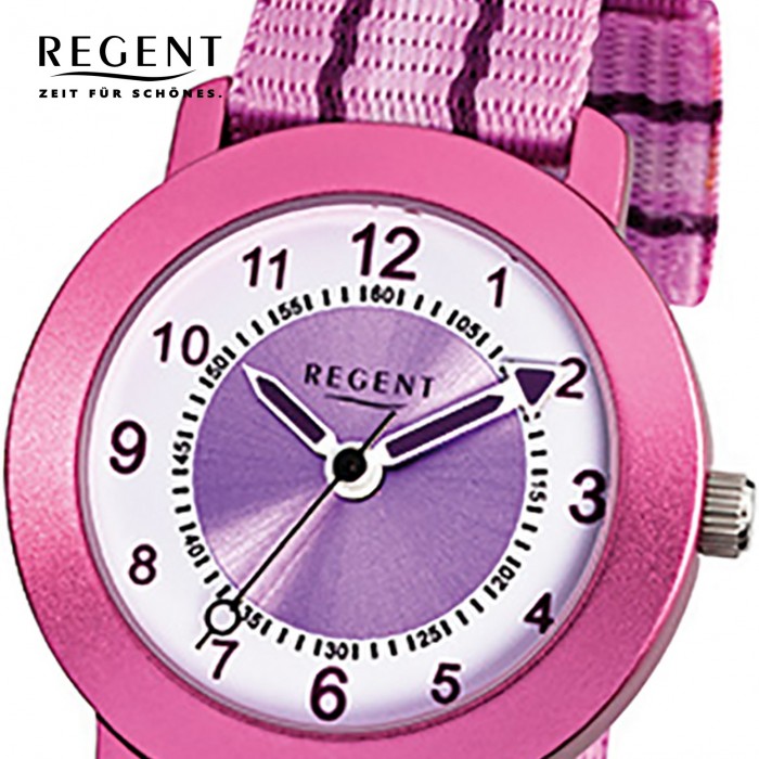 Regent Armbanduhr Kinder Quarz Mädchen Uhr rosa Textil URF725 Aluminium