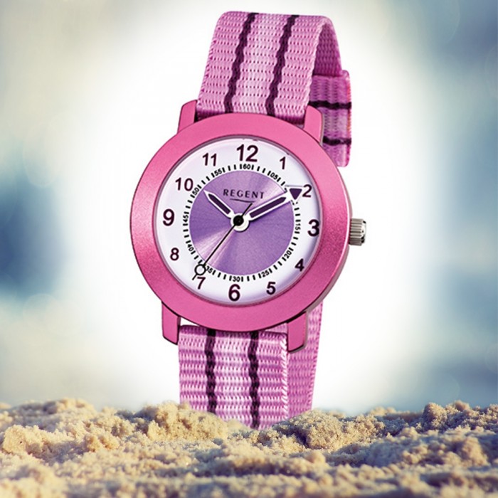 URF725 rosa Armbanduhr Uhr Mädchen Kinder Quarz Textil Aluminium Regent
