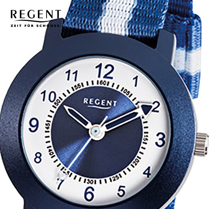 Regent Aluminium Kinder-Armbanduhr Quarz weiß Jungen URF726 blau, Textil Uhr
