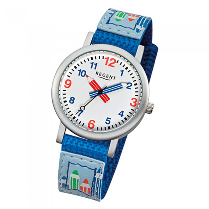 Regent Armbanduhr Kinder Aluminium Quarz Textil Uhr URF731 blau Jungen Stifte