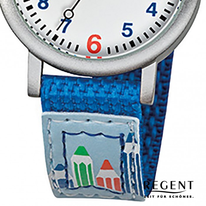 Regent Armbanduhr Aluminium Jungen Textil Uhr Quarz URF731 Kinder blau Stifte